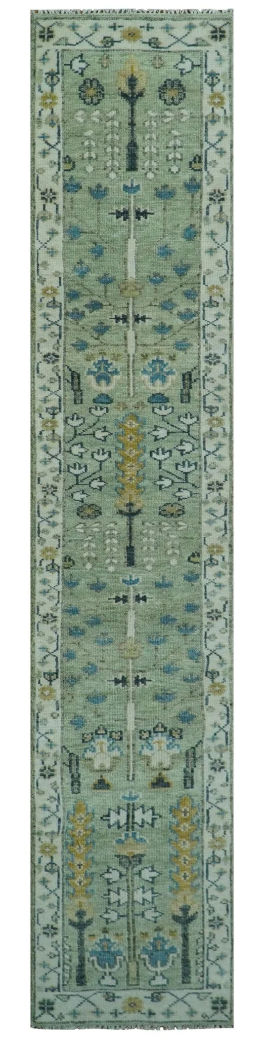 Moss Green and Ivory Multi Size Vintage Wool Hand Knotted Rug - The Rug Decor