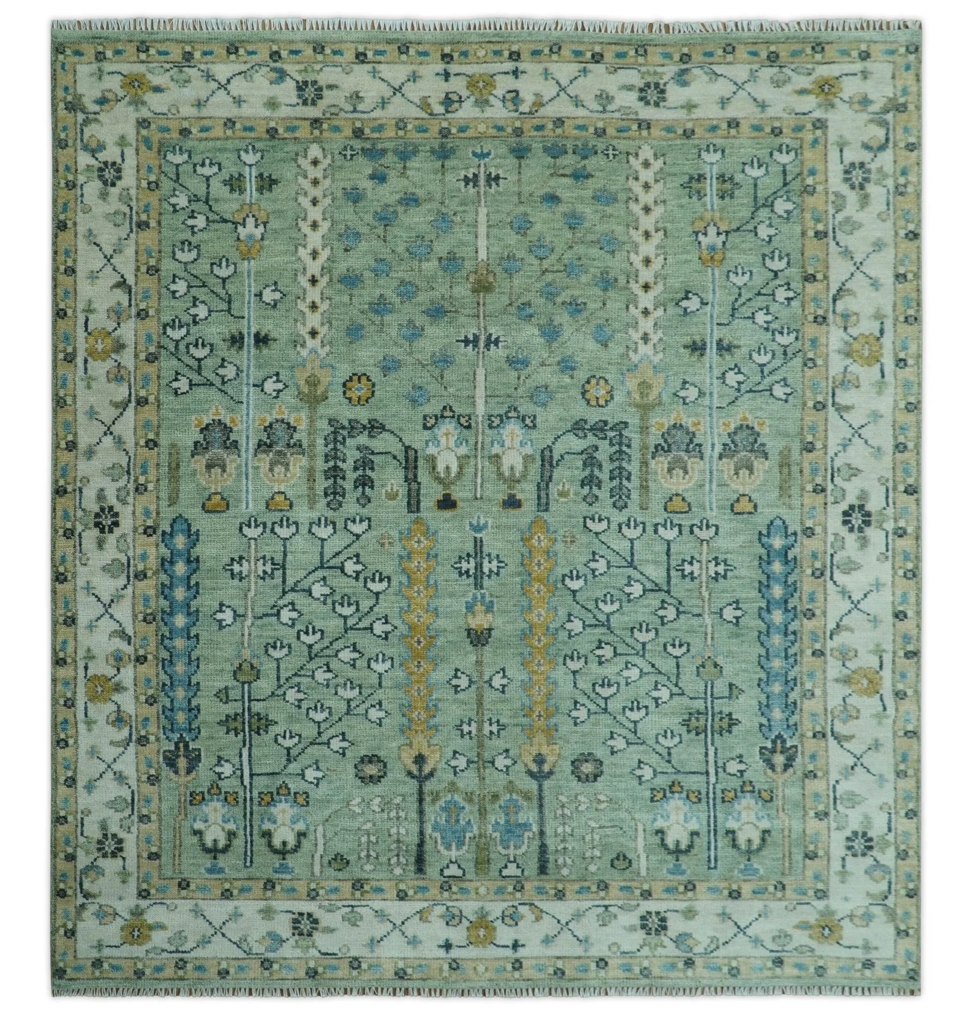 Moss Green and Ivory Multi Size Vintage Wool Hand Knotted Rug - The Rug Decor