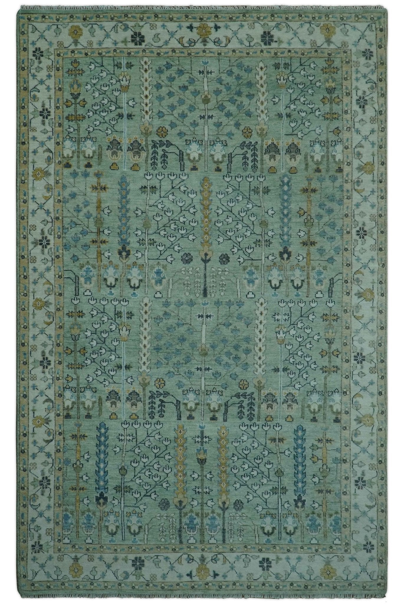 Moss Green and Ivory Multi Size Vintage Wool Hand Knotted Rug - The Rug Decor
