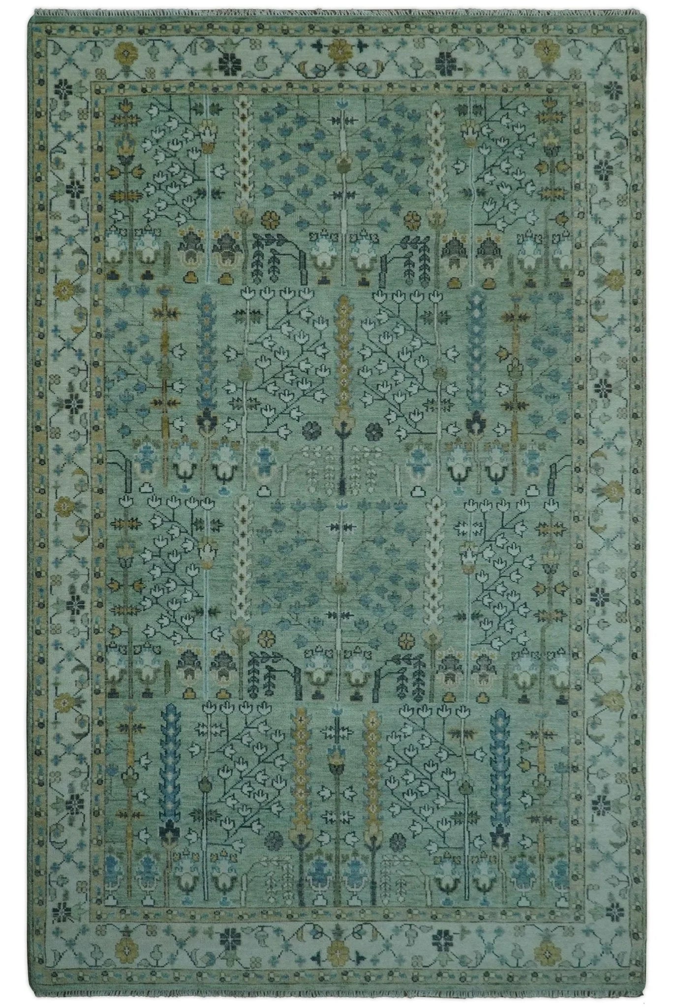 Moss Green and Ivory Multi Size Vintage Wool Hand Knotted Rug - The Rug Decor