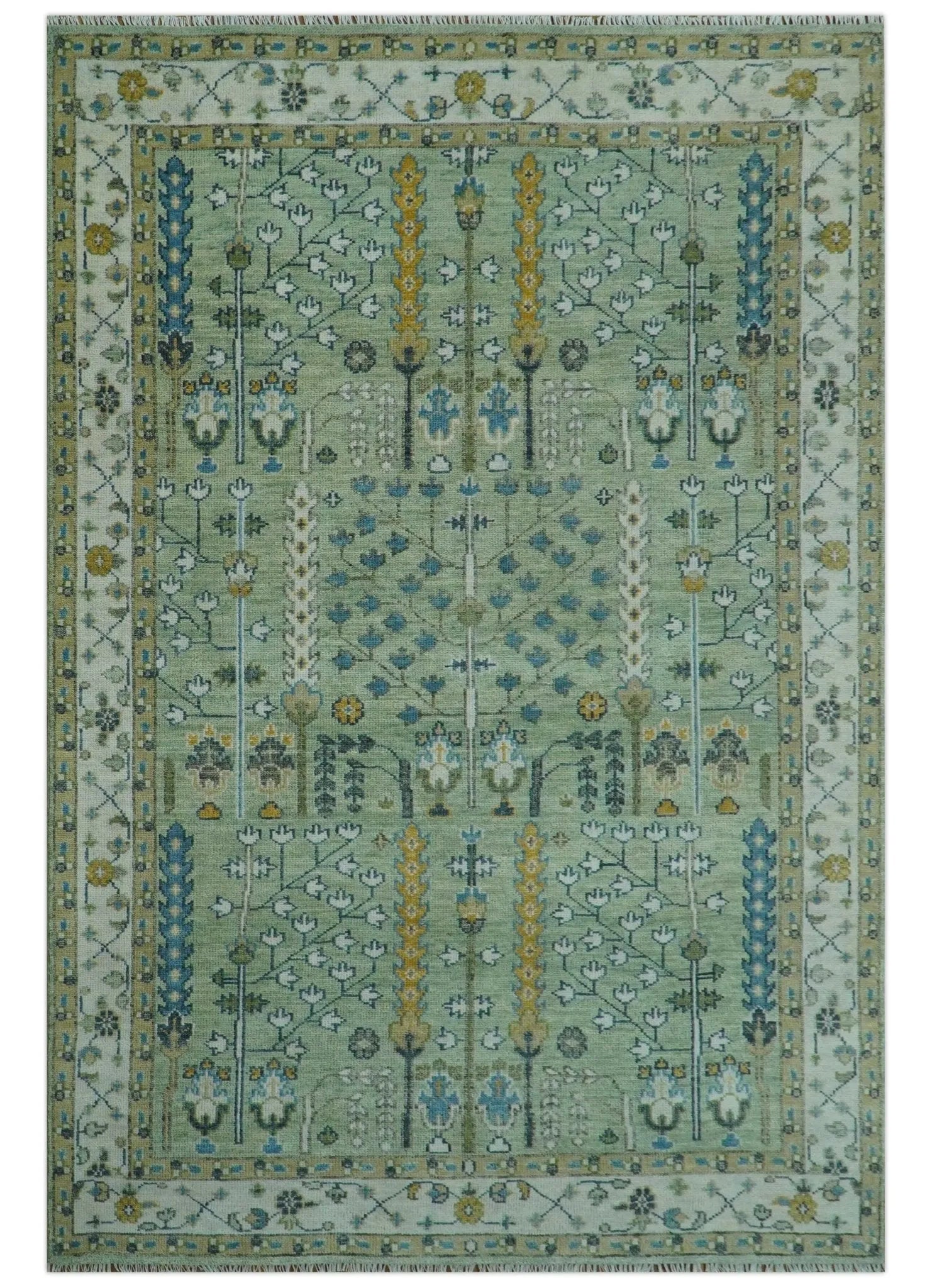 Moss Green and Ivory Multi Size Vintage Wool Hand Knotted Rug - The Rug Decor