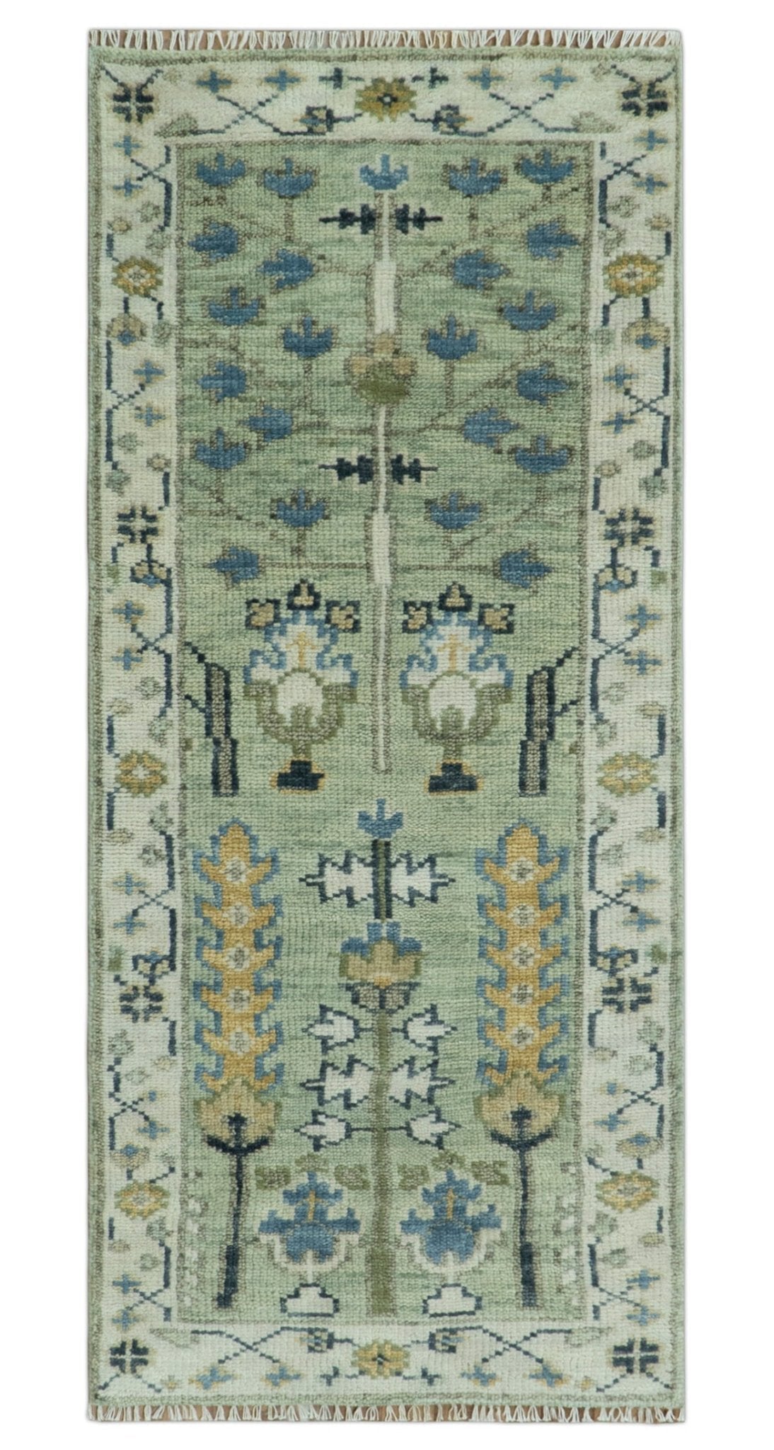 Moss Green and Ivory Multi Size Vintage Wool Hand Knotted Rug - The Rug Decor