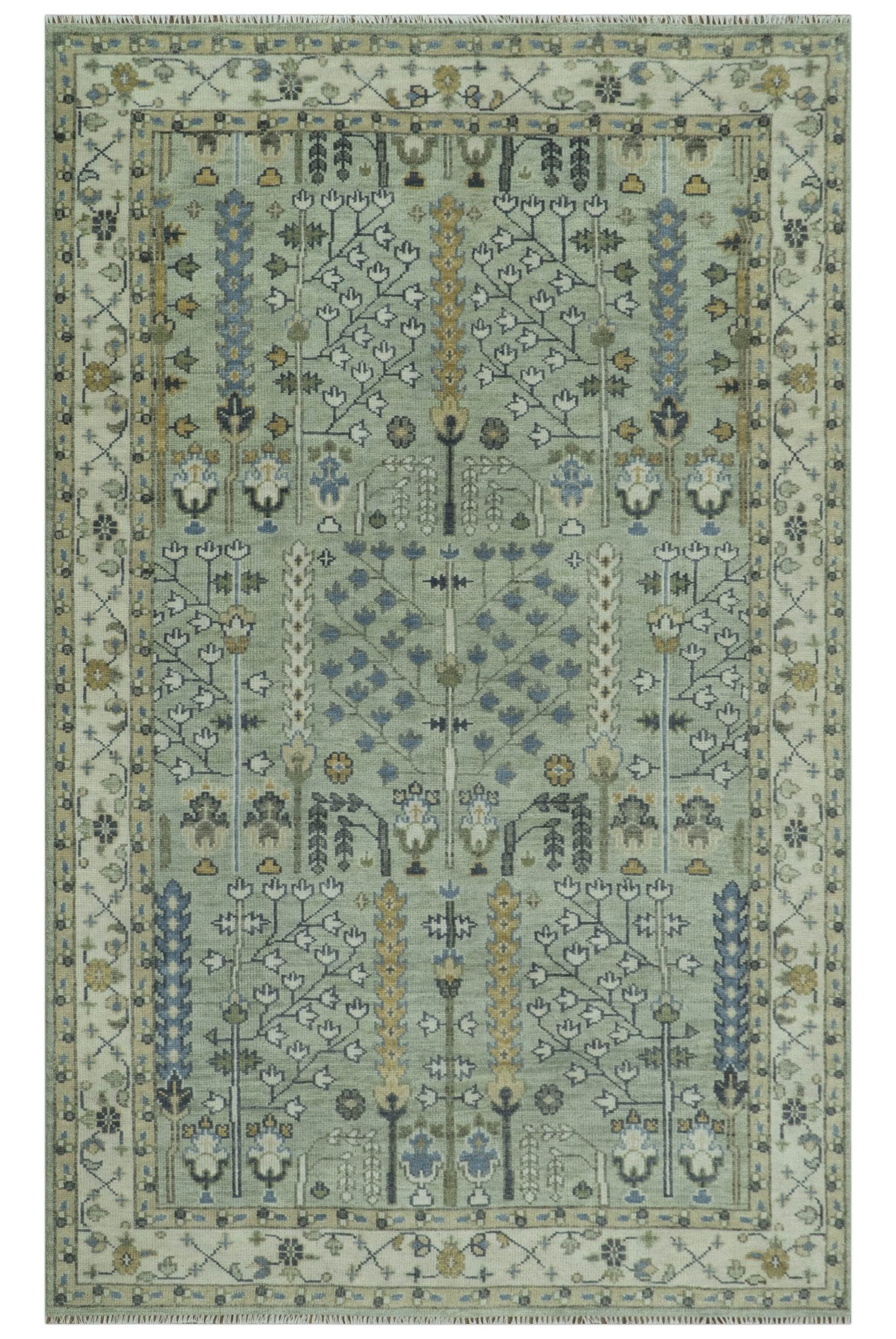 Moss Green and Ivory Multi Size Vintage Wool Hand Knotted Rug - The Rug Decor