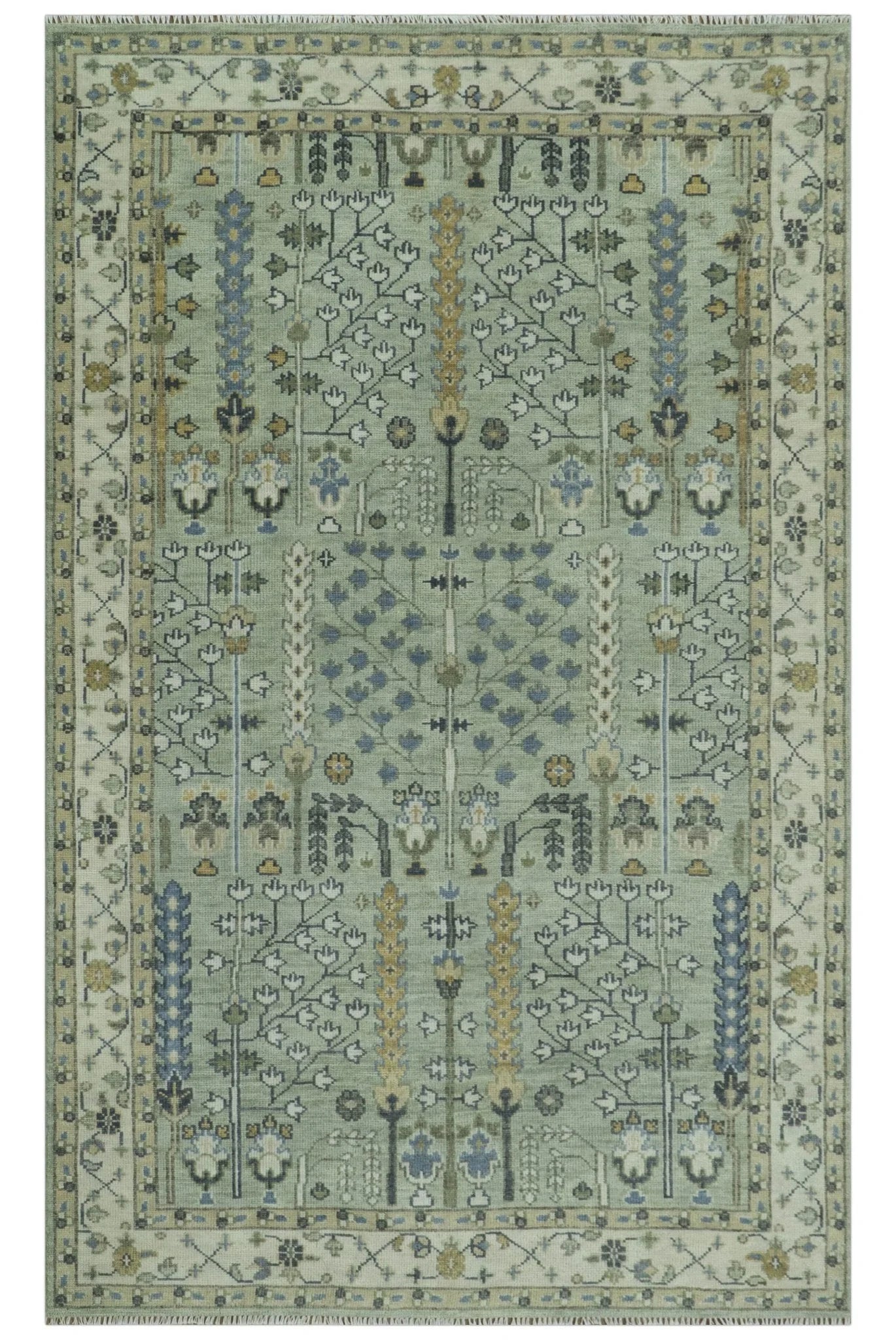 Moss Green and Ivory Multi Size Vintage Wool Hand Knotted Rug - The Rug Decor