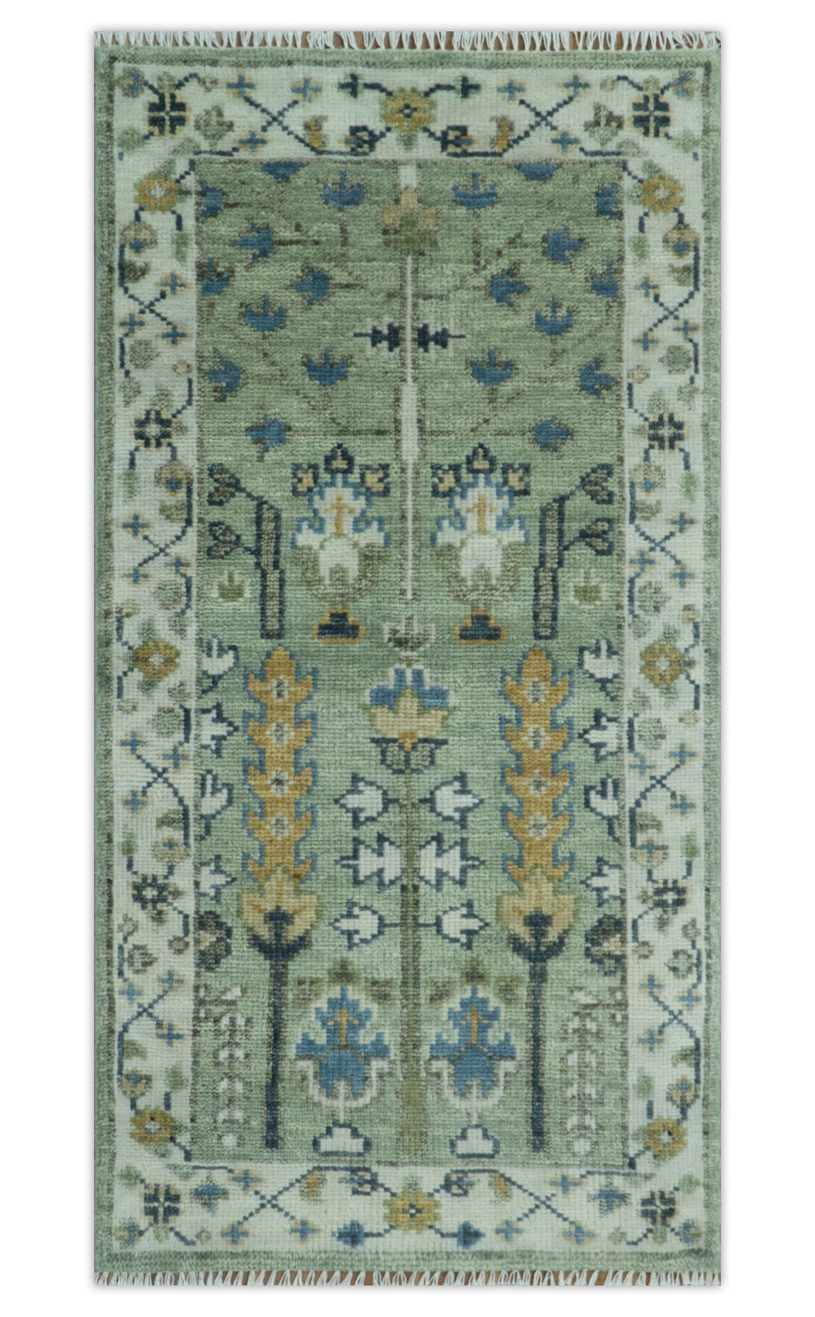 Moss Green and Ivory Multi Size Vintage Wool Hand Knotted Rug - The Rug Decor