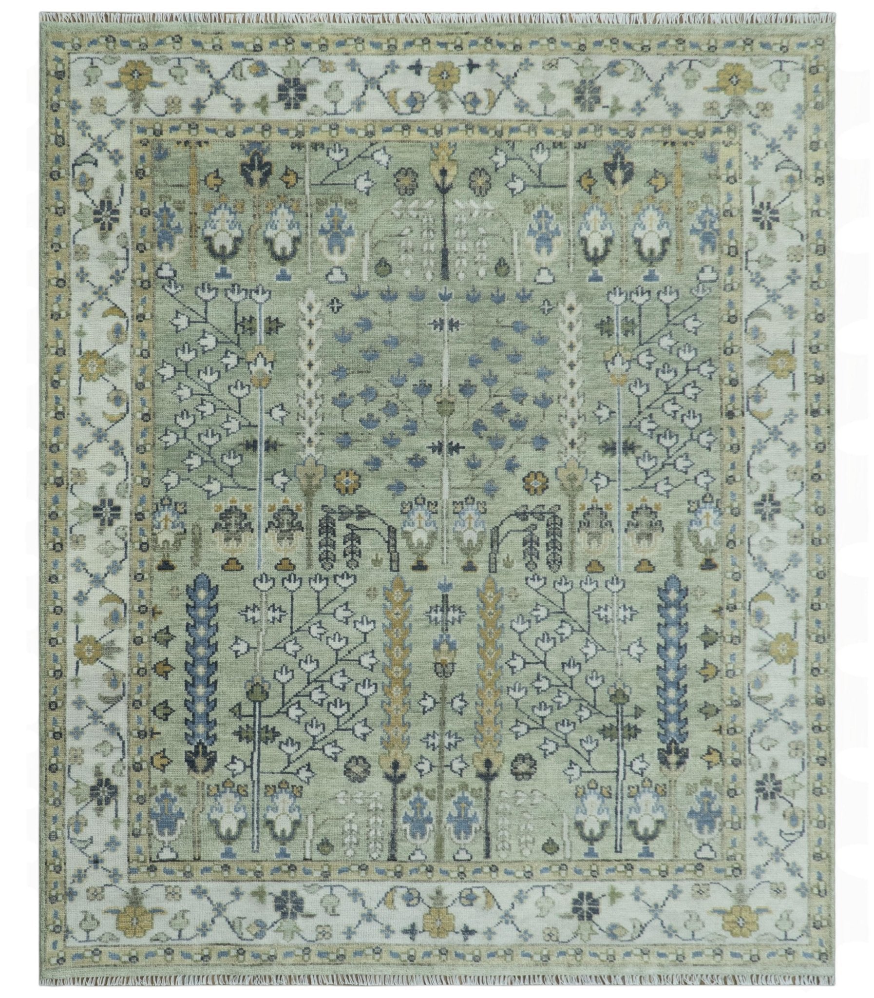 Moss Green and Ivory Multi Size Vintage Wool Hand Knotted Rug - The Rug Decor