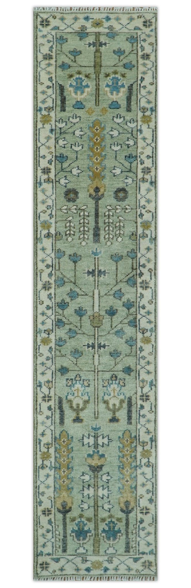 Moss Green and Ivory Multi Size Vintage Wool Hand Knotted Rug - The Rug Decor