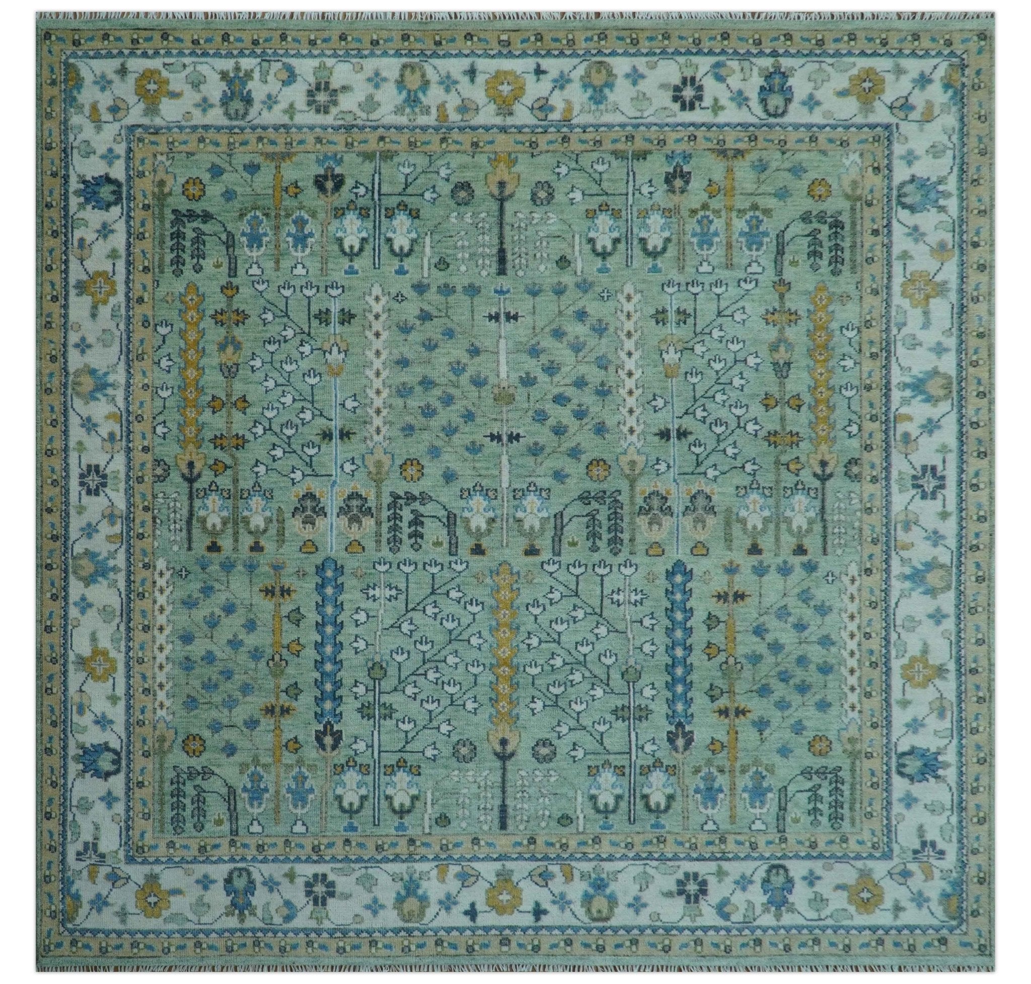 Moss Green and Ivory Multi Size Vintage Wool Hand Knotted Rug - The Rug Decor