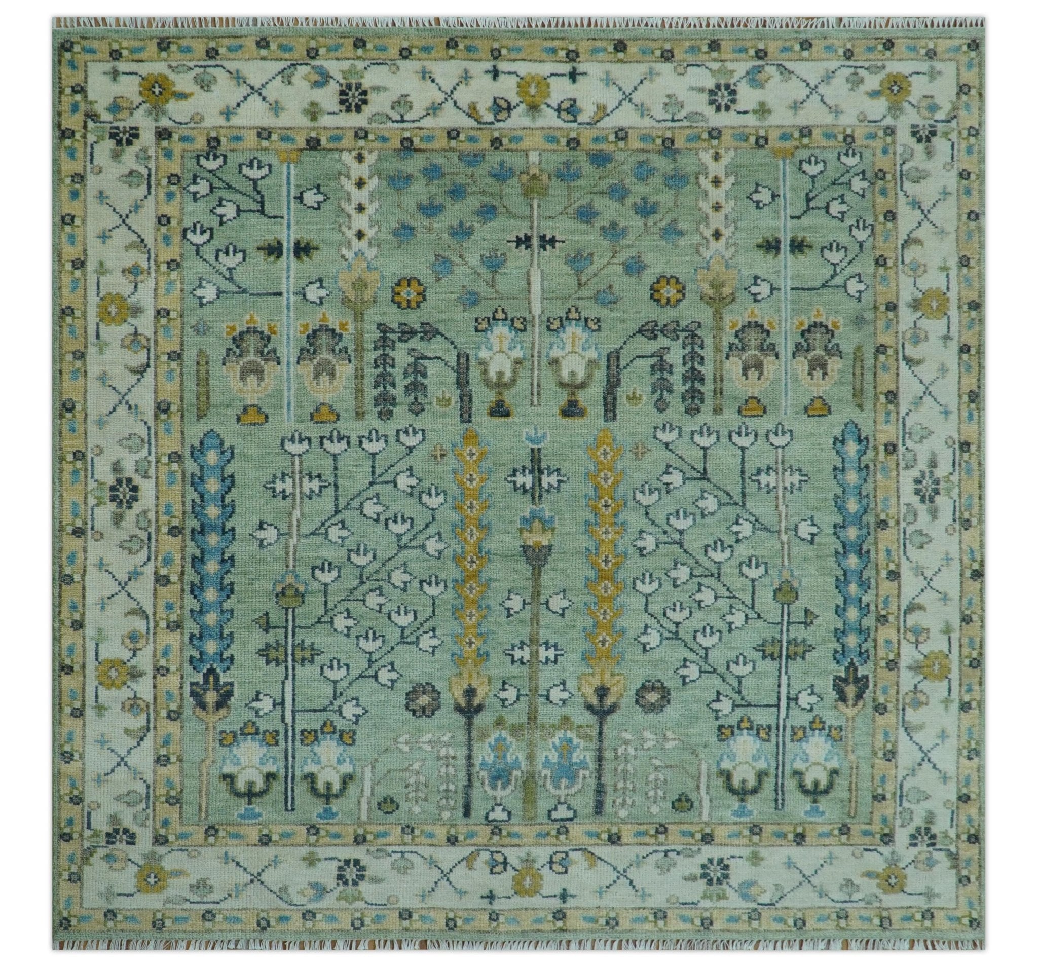 Moss Green and Ivory Multi Size Vintage Wool Hand Knotted Rug - The Rug Decor