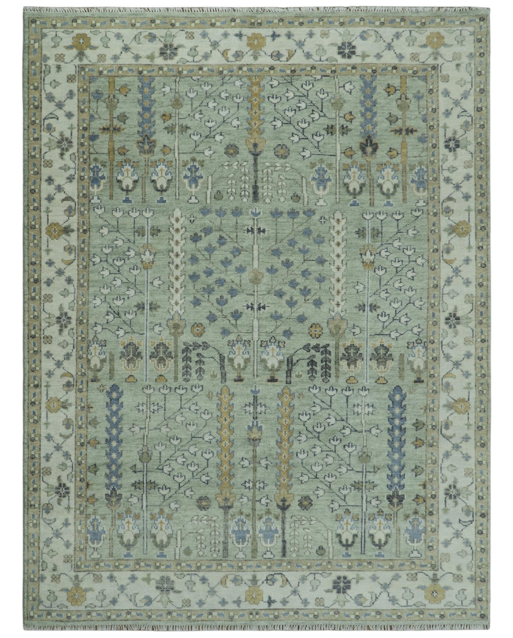 Moss Green and Ivory Multi Size Vintage Wool Hand Knotted Rug - The Rug Decor