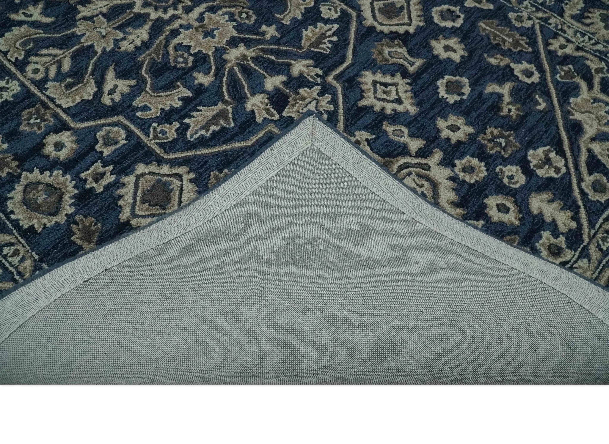 Multi Size Hand Tufted Blue and Beige Traditional Medallion 8x10, 9x12 Antique Style Rug, Kids, Living Room and Bedroom Rug | TRD6441 - The Rug Decor