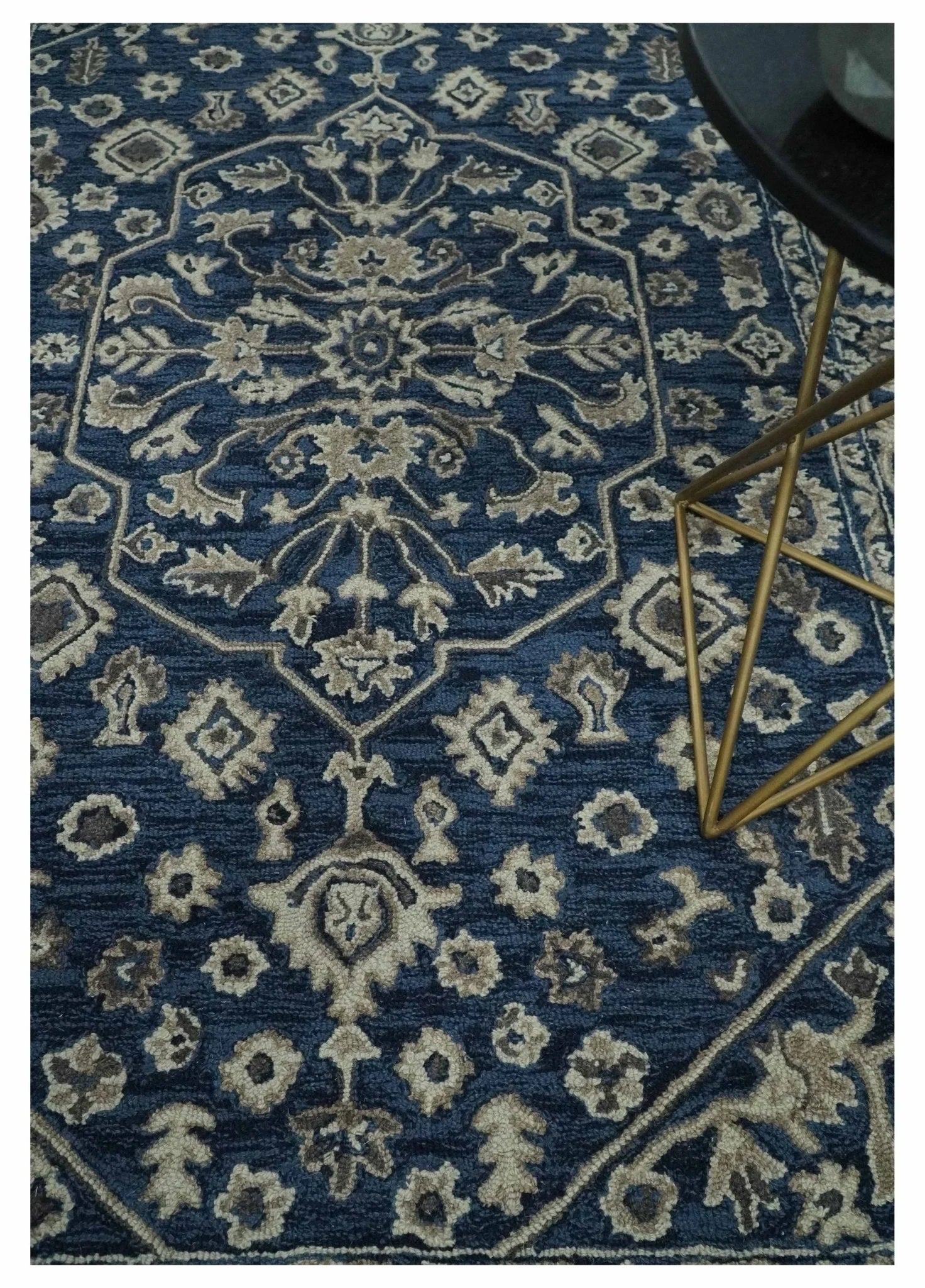 Multi Size Hand Tufted Blue and Beige Traditional Medallion 8x10, 9x12 Antique Style Rug, Kids, Living Room and Bedroom Rug | TRD6441 - The Rug Decor