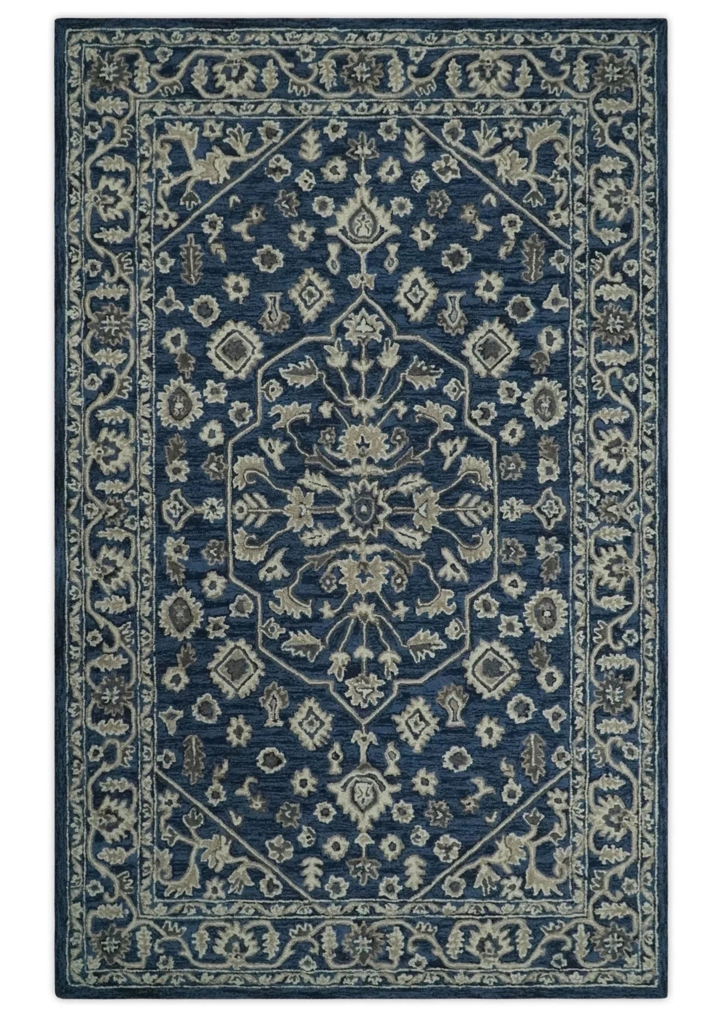 Multi Size Hand Tufted Blue and Beige Traditional Medallion 8x10, 9x12 Antique Style Rug, Kids, Living Room and Bedroom Rug | TRD6441 - The Rug Decor