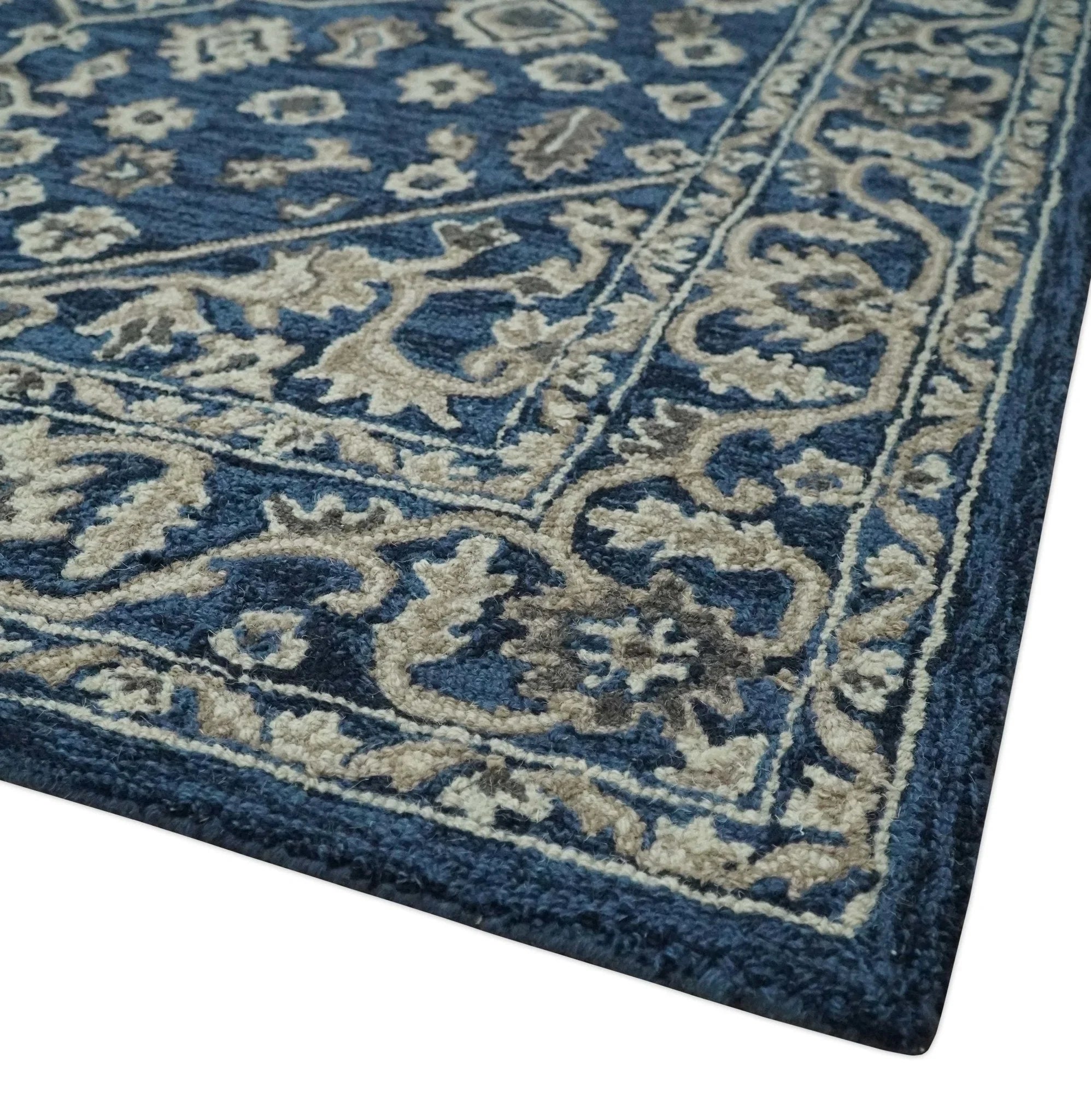 Multi Size Hand Tufted Blue and Beige Traditional Medallion 8x10, 9x12 Antique Style Rug, Kids, Living Room and Bedroom Rug | TRD6441 - The Rug Decor