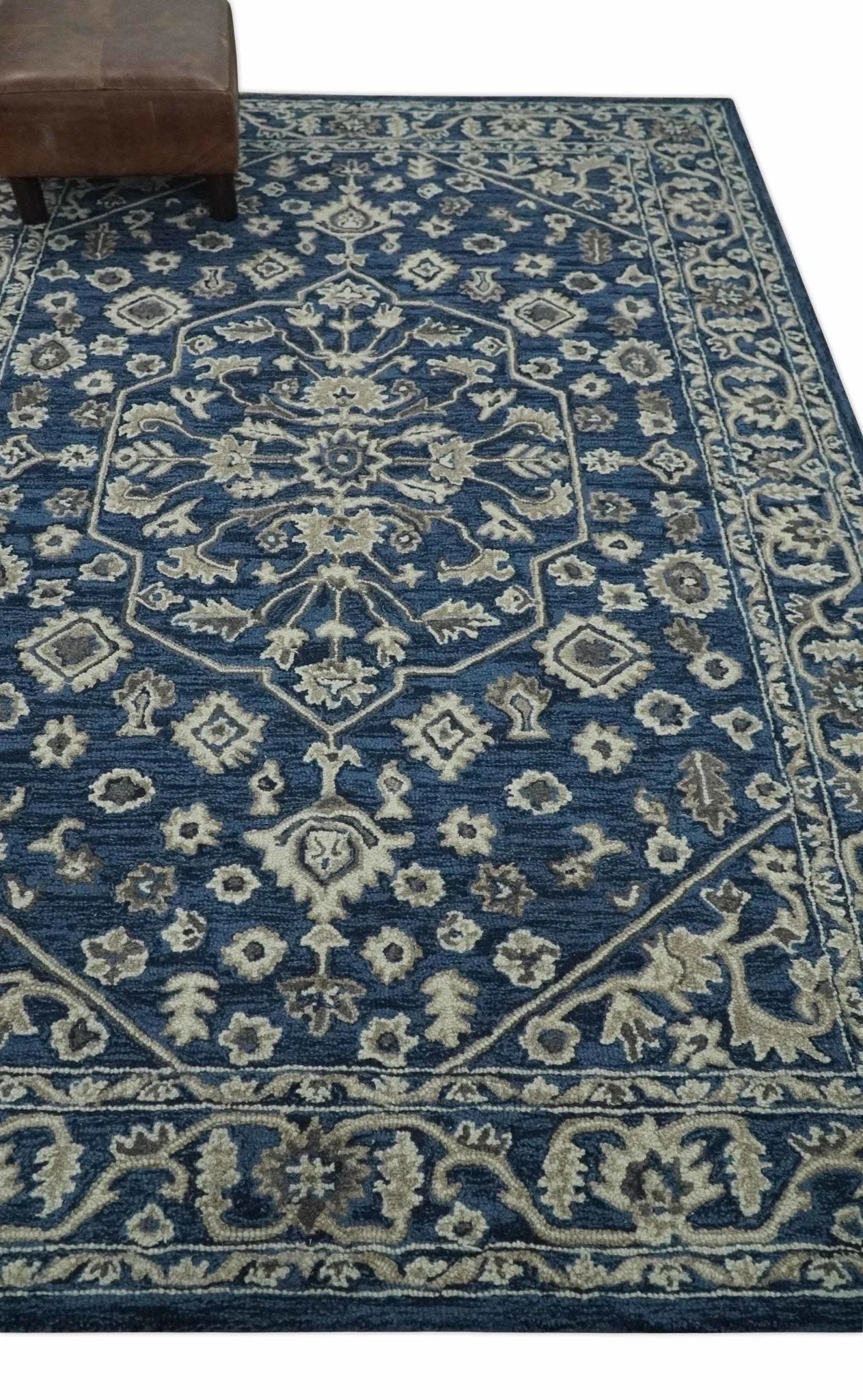 Multi Size Hand Tufted Blue and Beige Traditional Medallion 8x10, 9x12 Antique Style Rug, Kids, Living Room and Bedroom Rug | TRD6441 - The Rug Decor