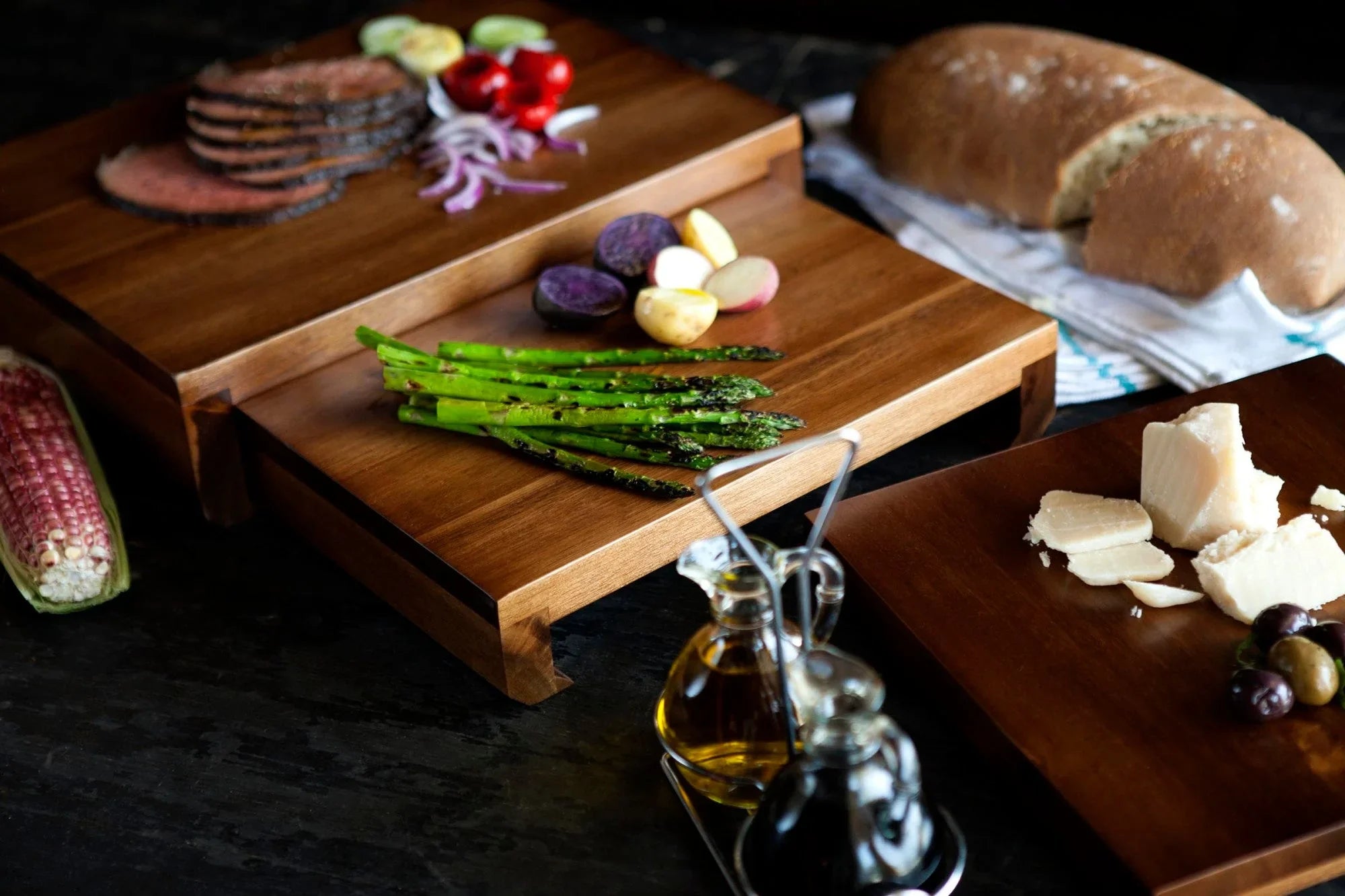 Etage Set Of 3 Acacia Serving Pedestals - The Mayfair Hall