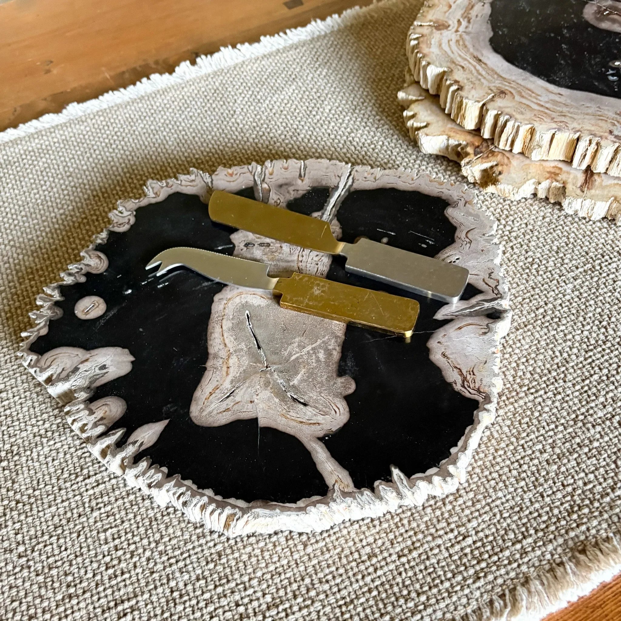 Natural Edge Petrified Wood Serving Board - The Mayfair Hall