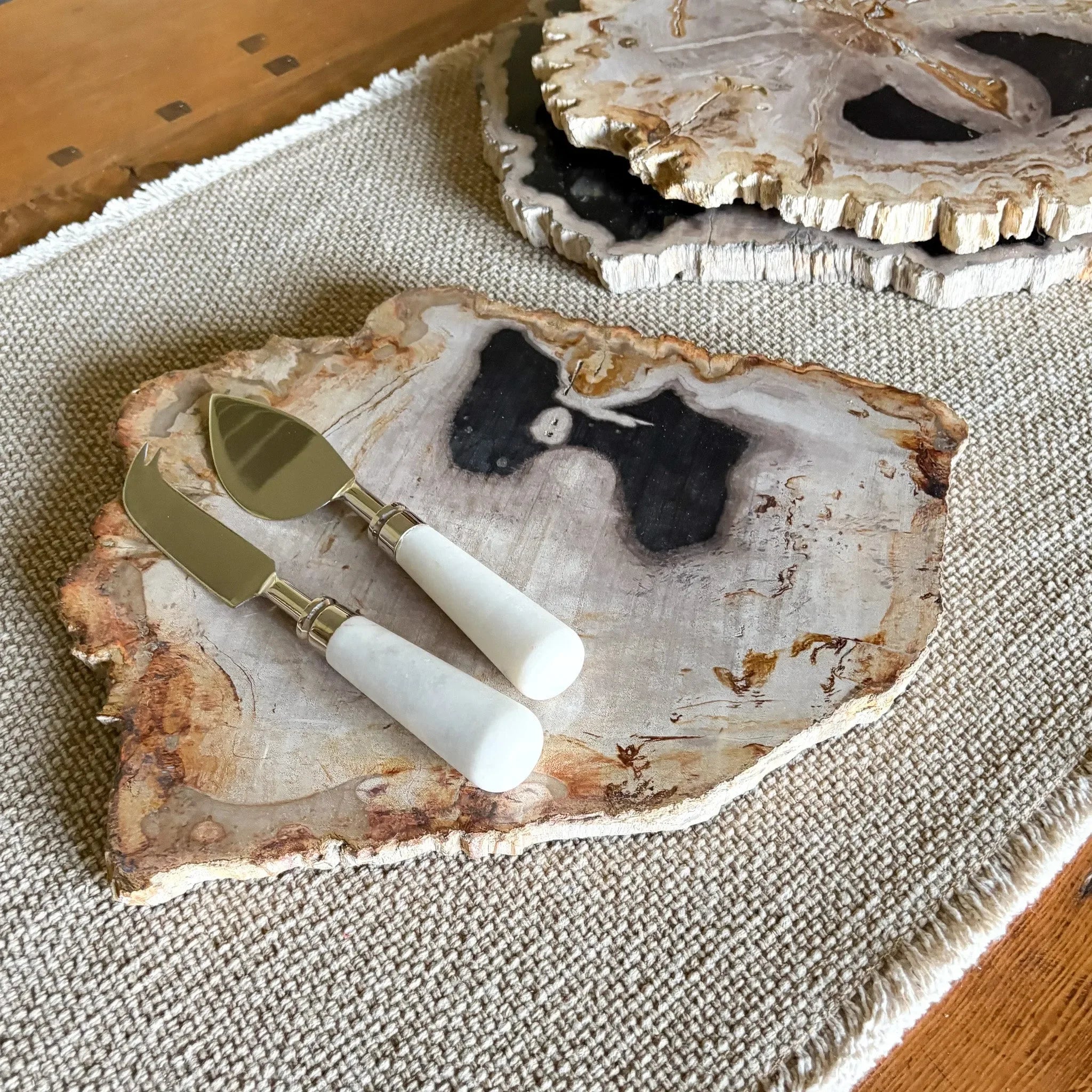 Natural Edge Petrified Wood Serving Board - The Mayfair Hall
