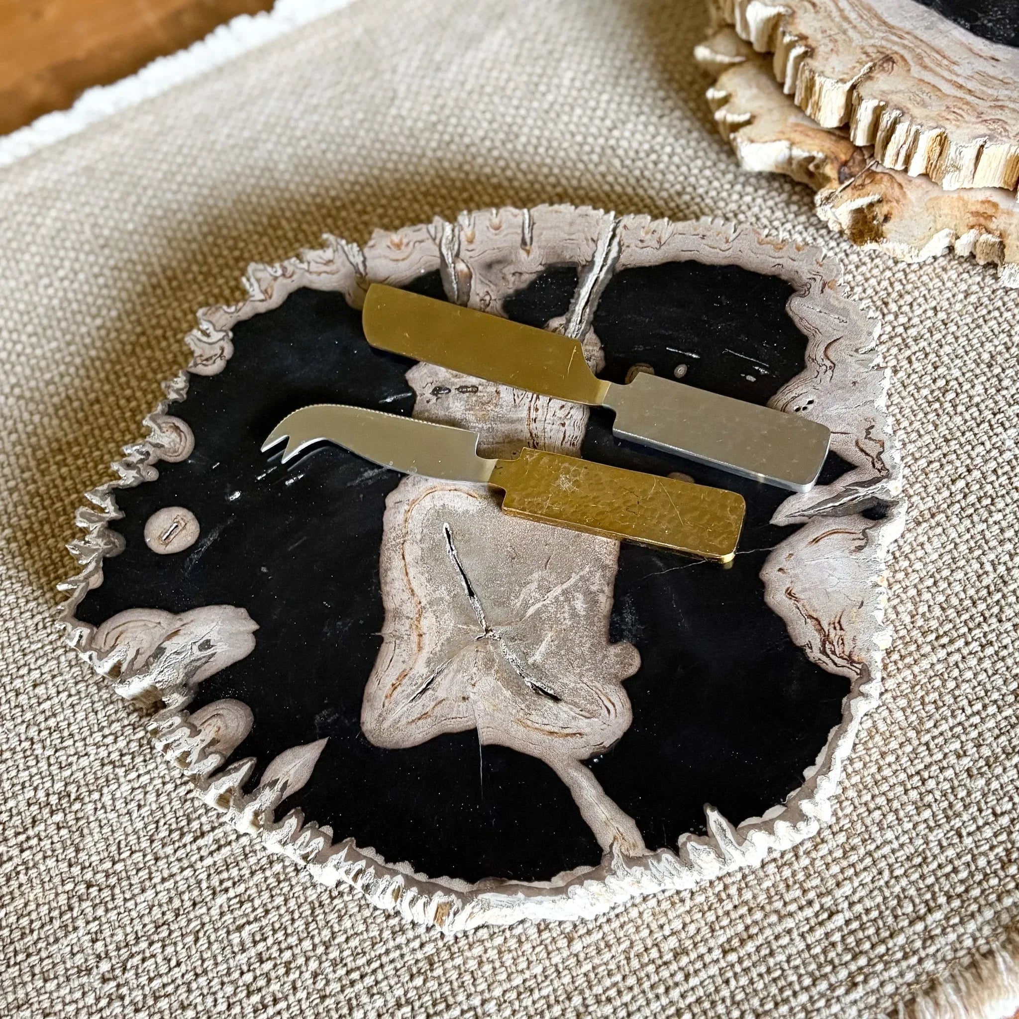 Natural Edge Petrified Wood Serving Board - The Mayfair Hall