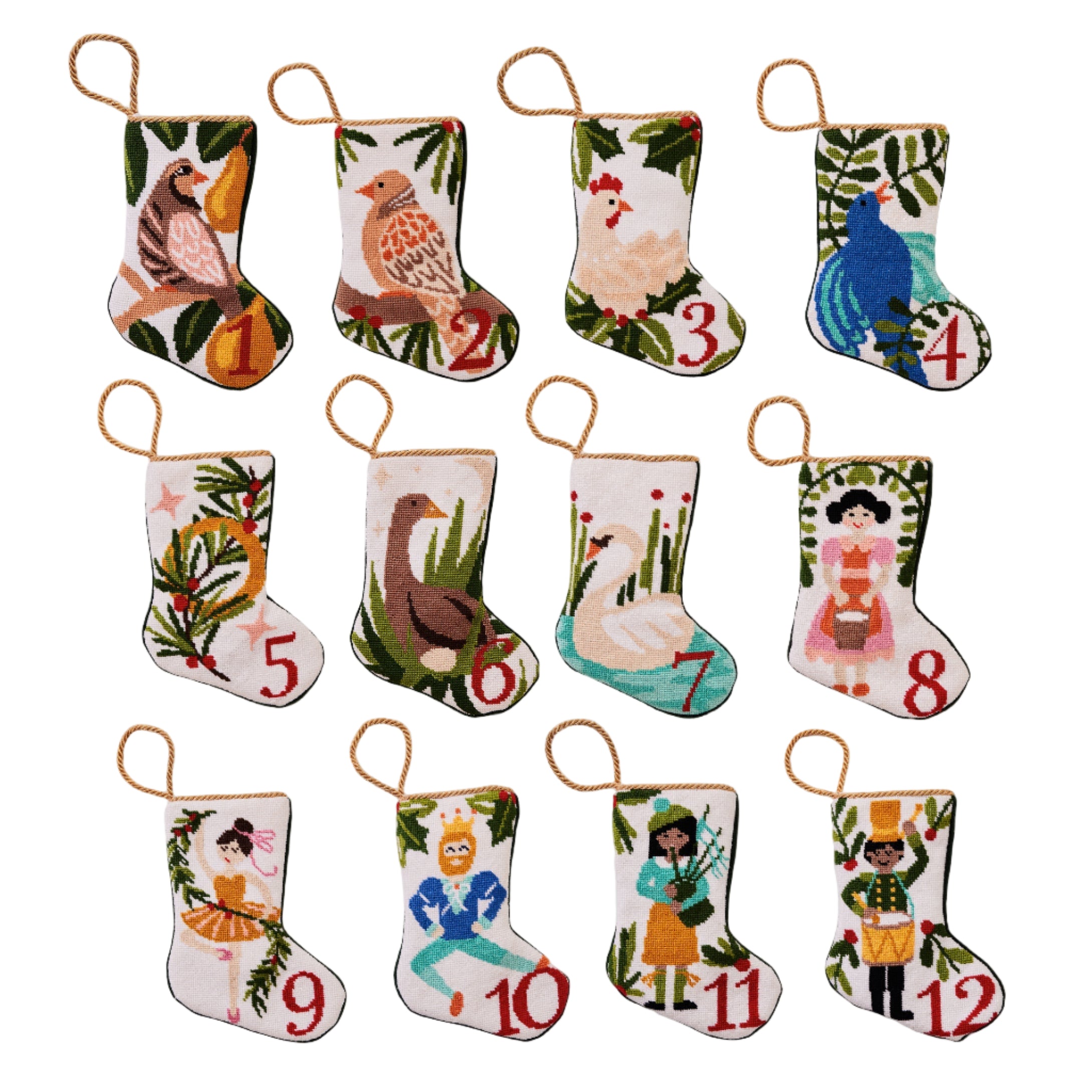 12 Days of Christmas - Full Set Needlepoint Stockings