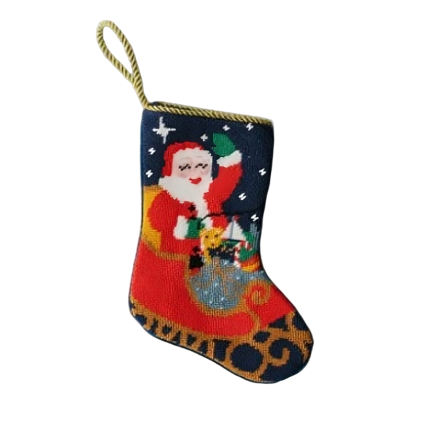 Sleigh Ride Santa Needlepoint Stocking