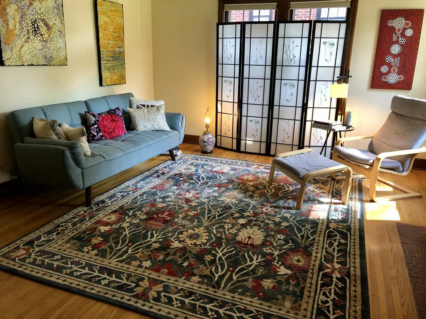 Neola Navy Blue Damask Area Rug - The Mayfair Hall
