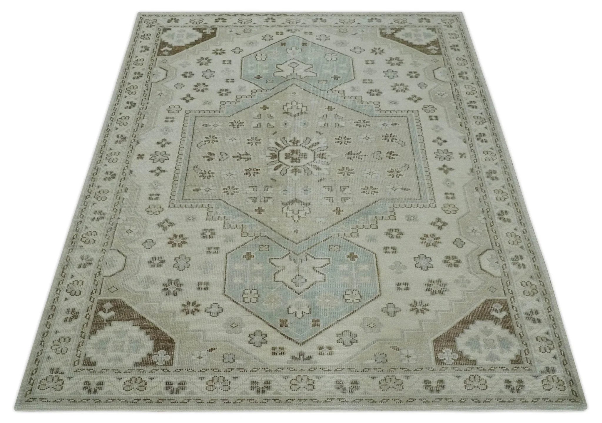 Neutral Ivory, Brown and Gray Hand knotted Traditional Multi Size wool Area Rug - The Mayfair Hall