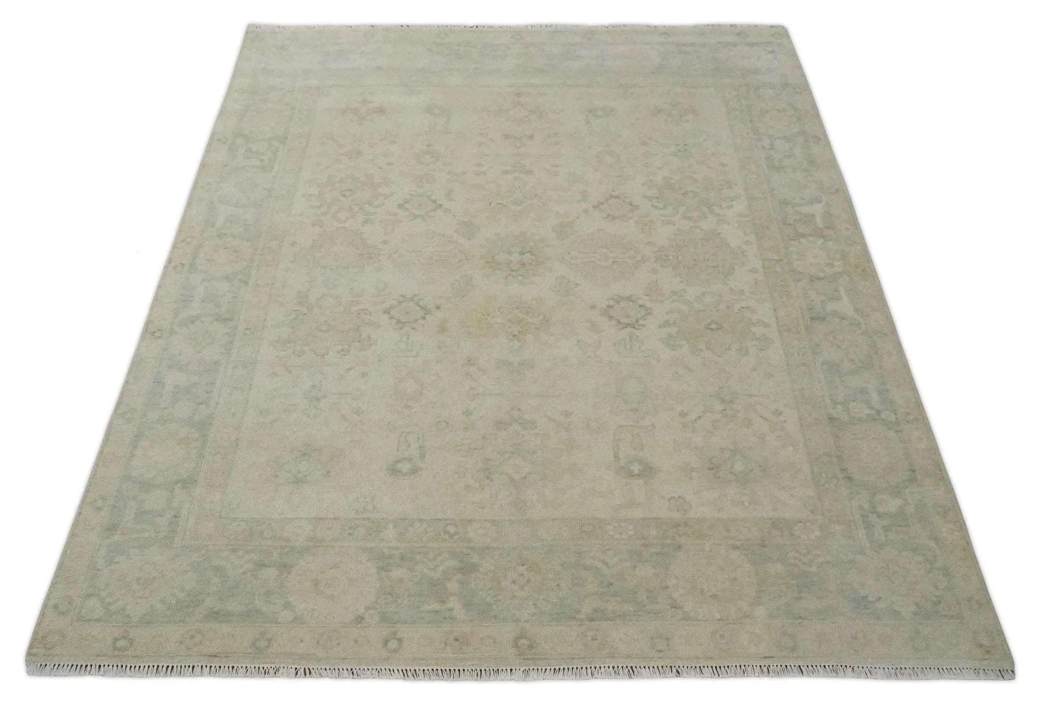 Neutral Tone Traditional Camel and Silver Antique Style Hand knotted Wool Area Rug - The Rug Decor