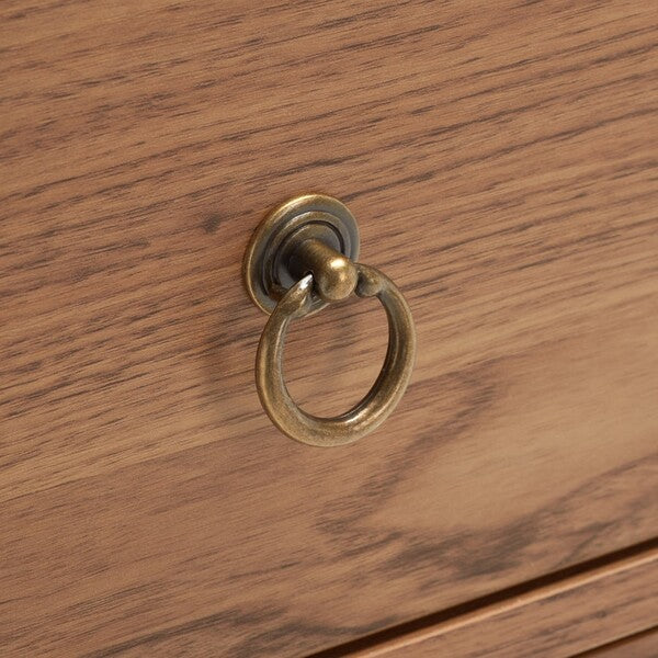Galio 2 Drawer Nightstand in Oak with Gold Ring Pulls