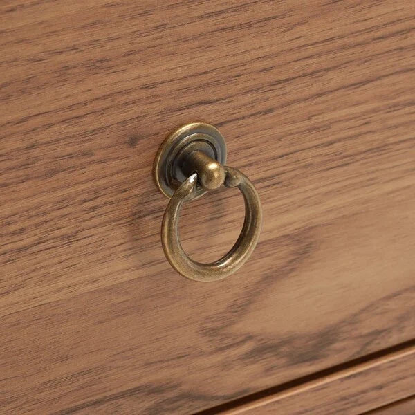 Galio 2 Drawer Nightstand in Oak with Gold Ring Pulls