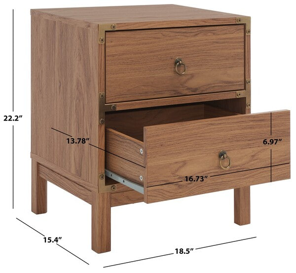 Galio 2 Drawer Nightstand in Oak with Gold Ring Pulls