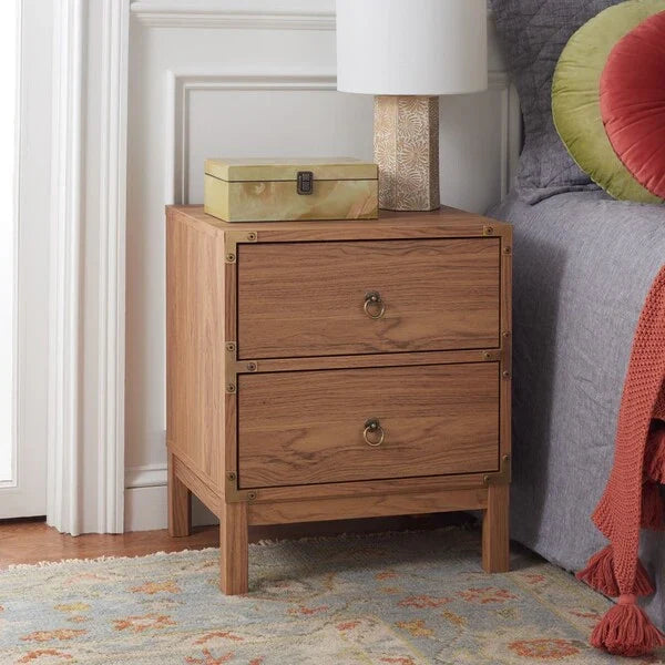 Galio 2 Drawer Nightstand in Oak with Gold Ring Pulls
