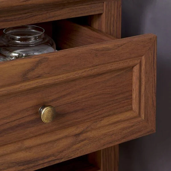 Sondra Wood Drawer & Shelf Nightstand in Walnut with Gold Knob