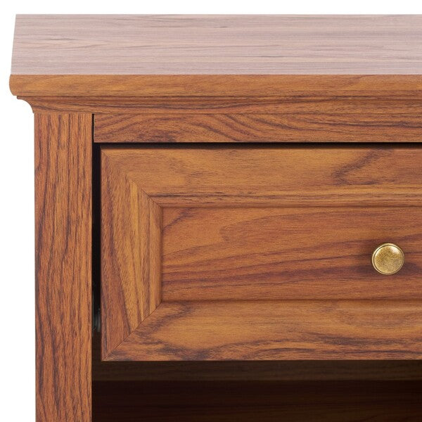 Sondra Wood Drawer & Shelf Nightstand in Walnut with Gold Knob