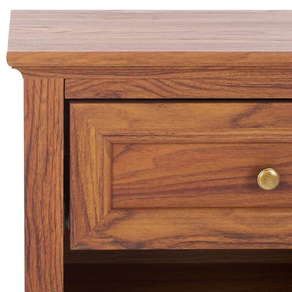 Sondra Wood Drawer & Shelf Nightstand in Walnut with Gold Knob