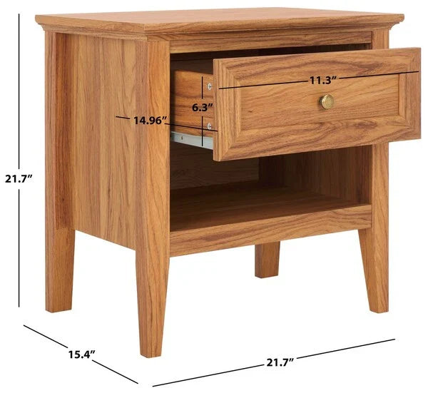 Sondra Wood Nighstand in Oak with Drawer and Shelf
