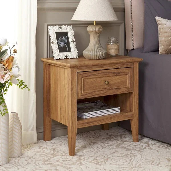 Sondra Wood Nighstand in Oak with Drawer and Shelf