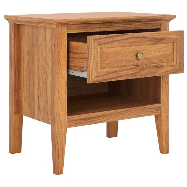 Sondra Wood Nighstand in Oak with Drawer and Shelf