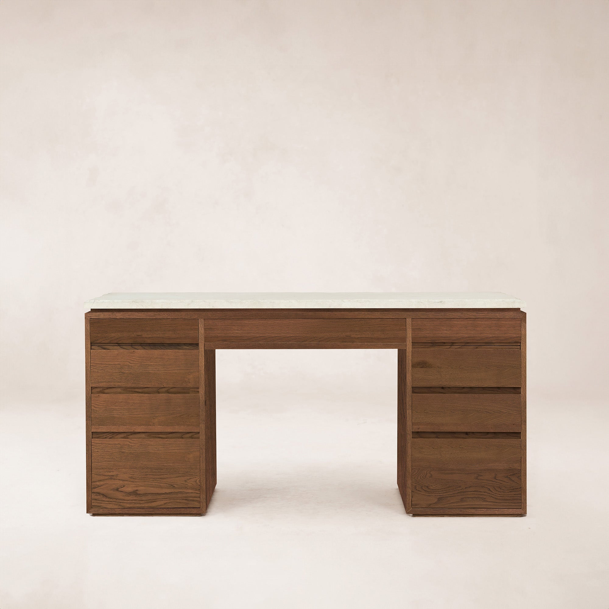 Ojai Vanity Desk by House of Leon — dark wood desk with stone top