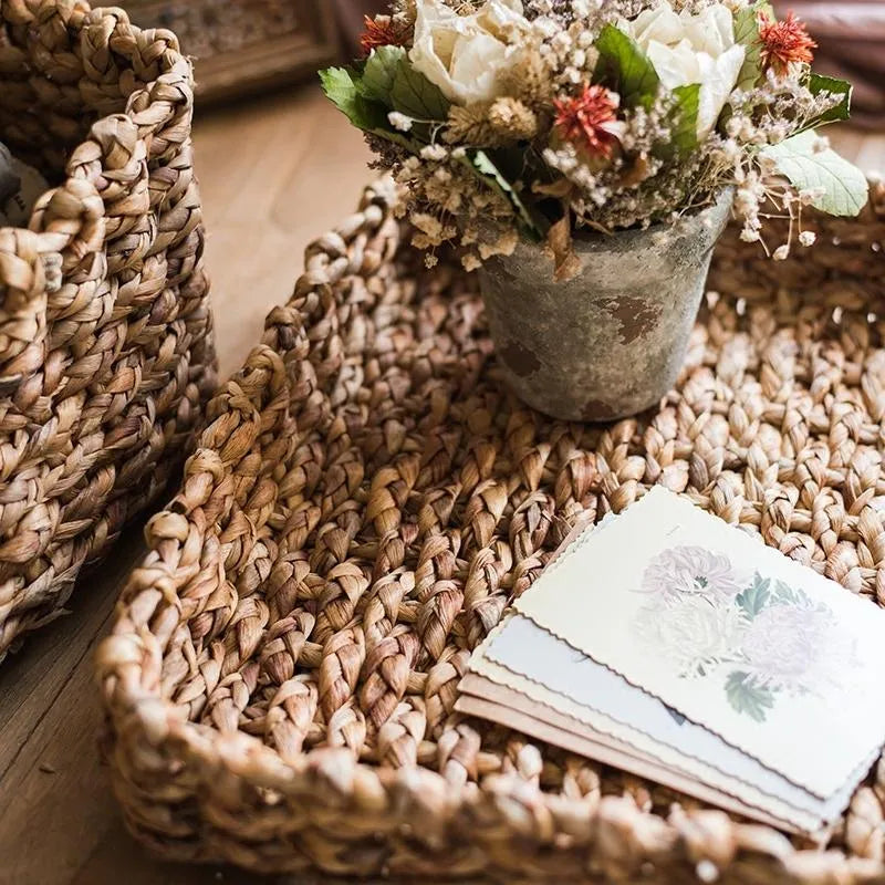 Organic Straw Organizer Storage with Lid - The Mayfair Hall
