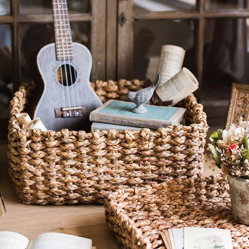 Organic Straw Organizer Storage with Lid - The Mayfair Hall