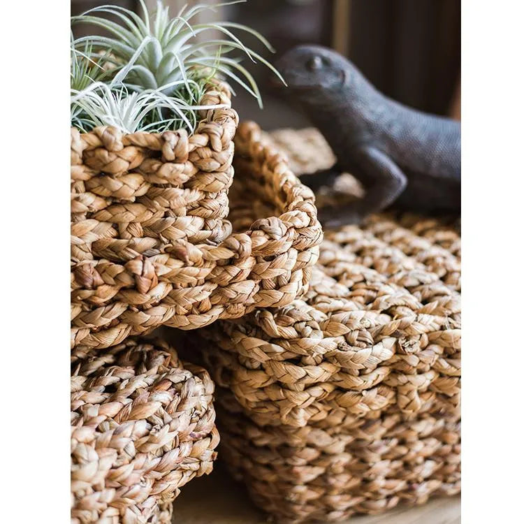 Organic Straw Organizer Storage with Lid - The Mayfair Hall