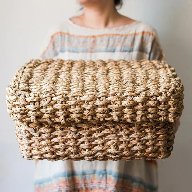 Organic Straw Organizer Storage with Lid - The Mayfair Hall