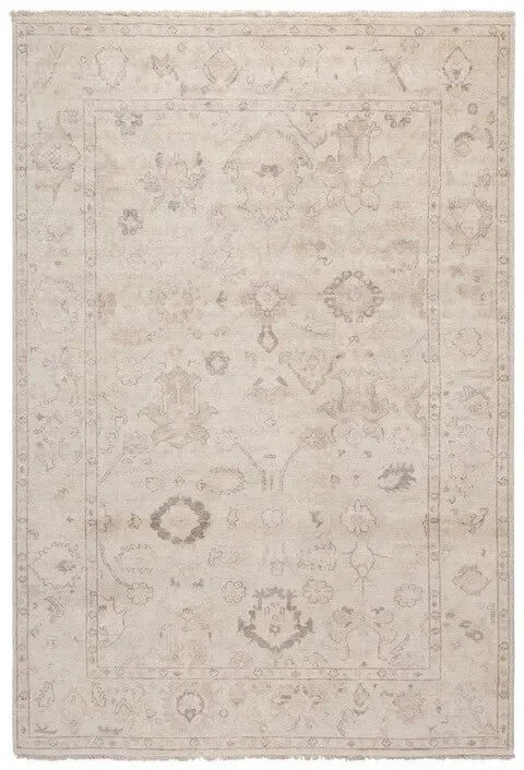 Oushak Wool Rug in Beige and Light Gray - The Mayfair Hall