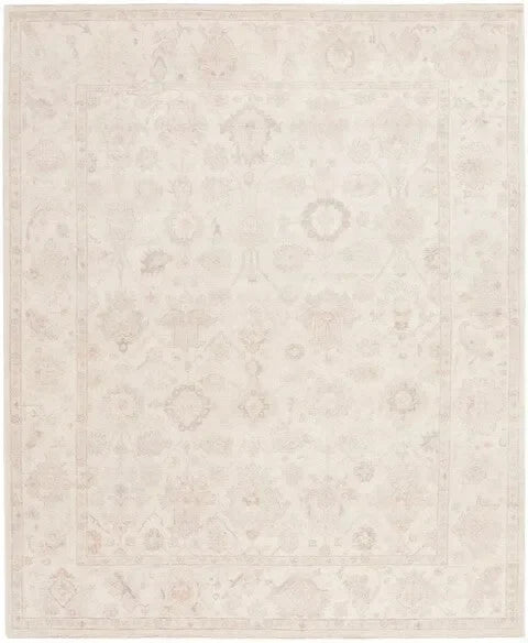 Oushak Wool Rug in Beige and Light Gray - The Mayfair Hall
