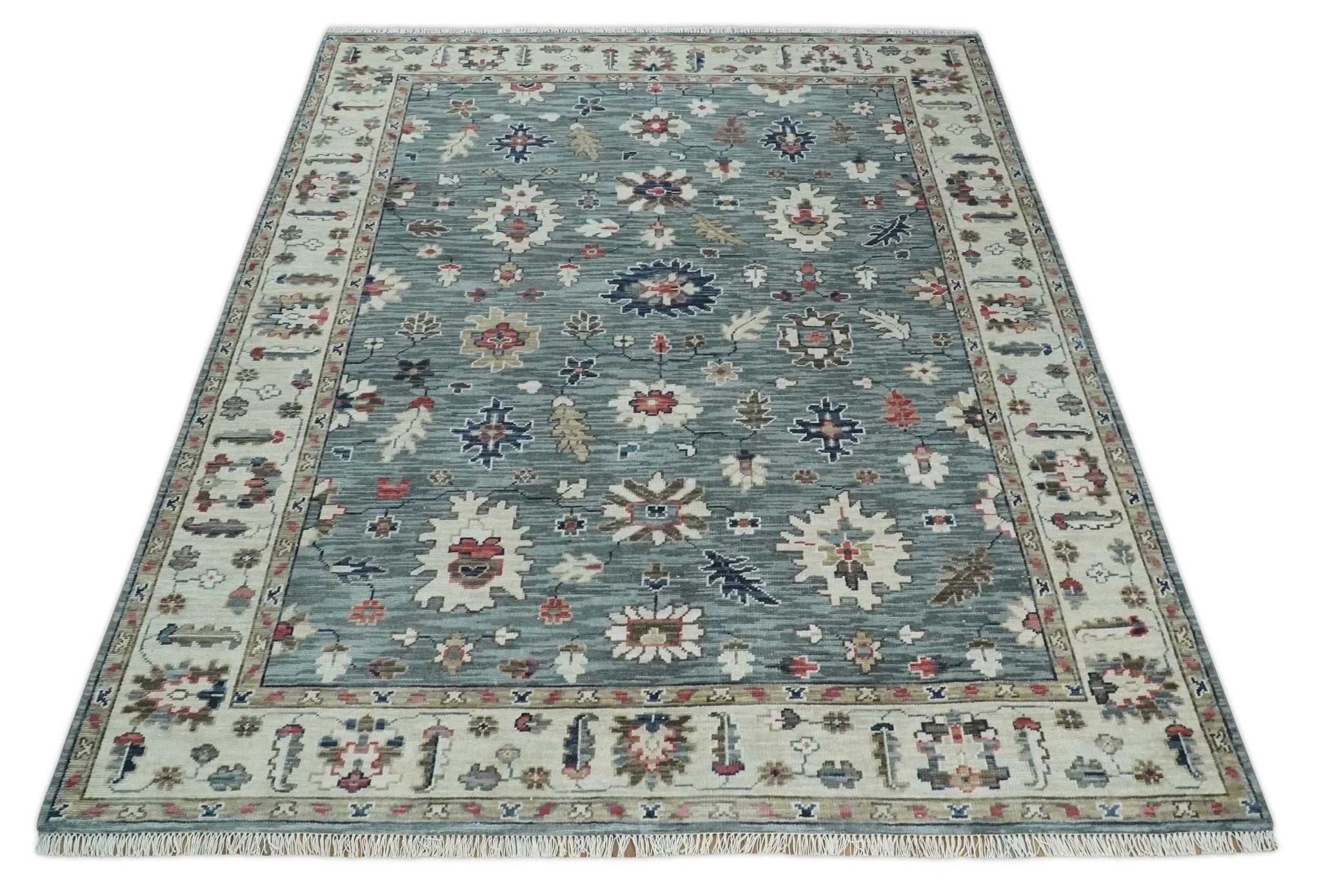 Oushak Gray Silver, Ivory and Beige 3x5, 4x6, 5x8, 6x9, 8x10 and 9x12 Hand Knotted Traditional Antique Persian Wool Area Rug | TRD2803 - The Rug Decor