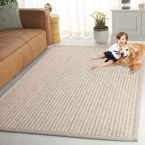 Palm Beach Wool and Sisal Rug in Ivory with Boucle Weave Pattern - The Mayfair Hall