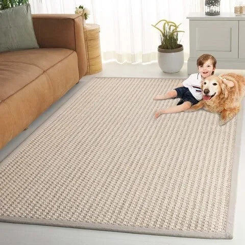 Palm Beach Wool and Sisal Rug in Ivory with Boucle Weave Pattern - The Mayfair Hall