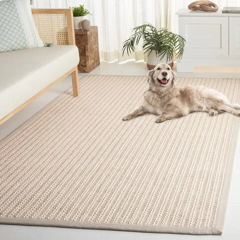 Palm Beach Wool and Sisal Rug in Ivory with Woven Pattern - The Mayfair Hall