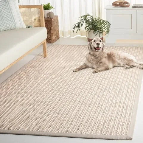 Palm Beach Wool and Sisal Rug in Ivory with Woven Pattern - The Mayfair Hall